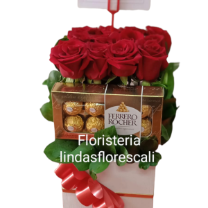 Cubo De Rosas Con Chocolates 