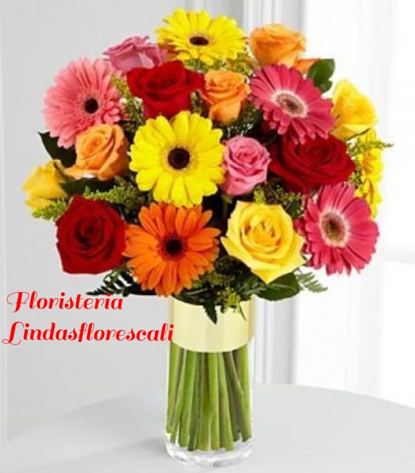 Florero Gerveras y Rosas Cali