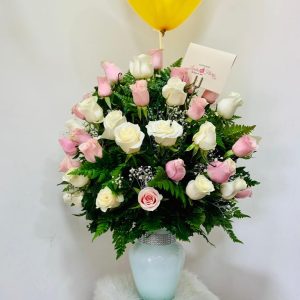 Cristal con Rosas Rosadas en Cali