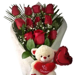 Detalle Rosas y Peluche San Valentin