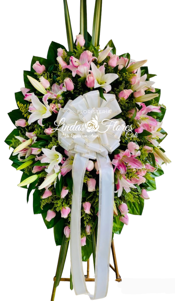 Corona funebre Rosas y Lirios Rosados