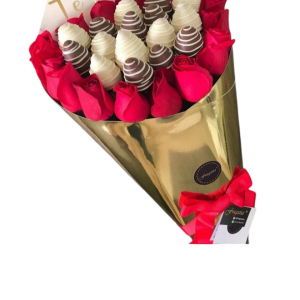 Bouquet de rosas y fresas con chocolate